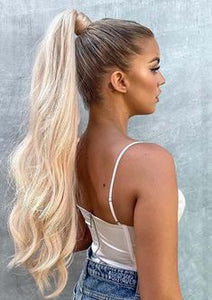 LIGHTEST BLONDE (22) HUMAN PONYTAIL CLIP IN HAIR EXTENSIONS 16 / 20 INCH  **THICK***