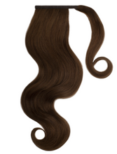 Load image into Gallery viewer, CHOCOLATE BROWN (4) HUMAN PONYTAIL CLIP IN HAIR EXTENSIONS 16 / 20 INCH  **THICK***
