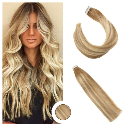 EUROPEAN TAPE HAIR EXTENSIONS 14 INCH 9A HIGH GRADE GOLDEN BLONDE (27/613)