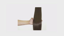 Load and play video in Gallery viewer, CHOCOLATE BROWN (4) HUMAN PONYTAIL CLIP IN HAIR EXTENSIONS 16 / 20 INCH  **THICK***
